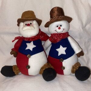 Texas Cowboy Sheriff and Snowman Decor Set - Red, Blue, White